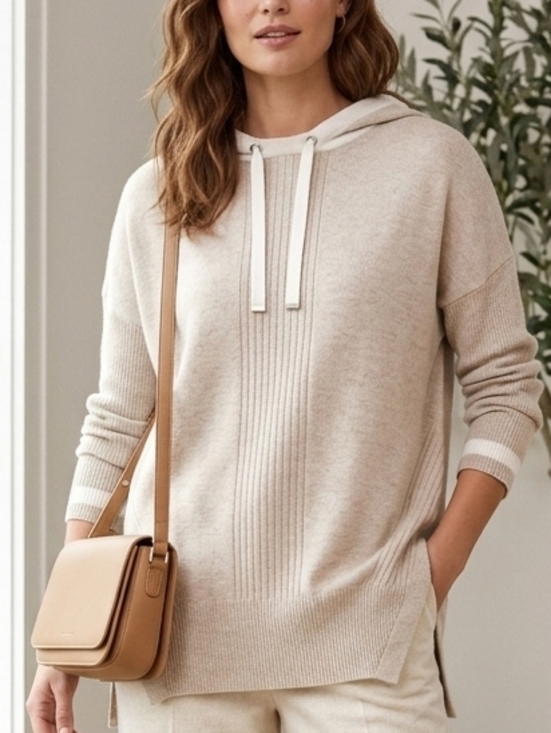 River Island Sweaters - River Island Pullover Hoodie Sweatshirt Split Hem Oatmeal Size M Hooded Fall